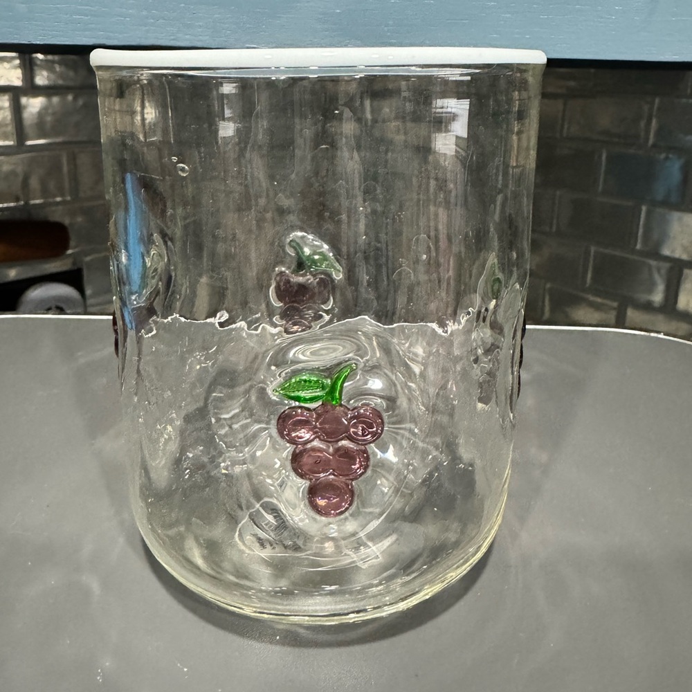 Anthropologie Clear Glass with Purple Grape Design